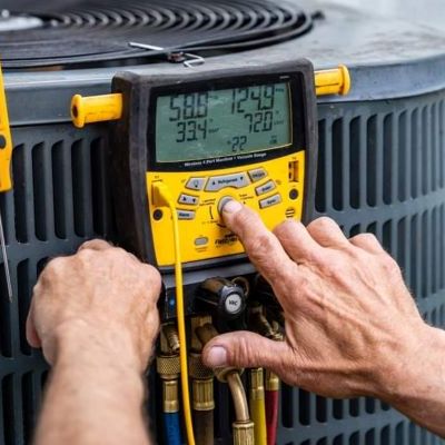 A Technician Tests an HVAC System.